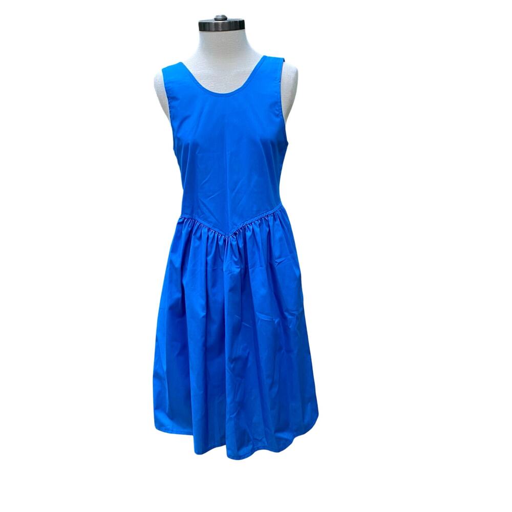 Handmade Vibrant Royal Blue Basque Waist Dress Size Medium Midi Sailor Nautical